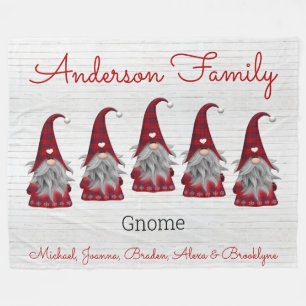 Cute Rustic Plaid Faux Wood Family Gnome Elf Fleece Blanket