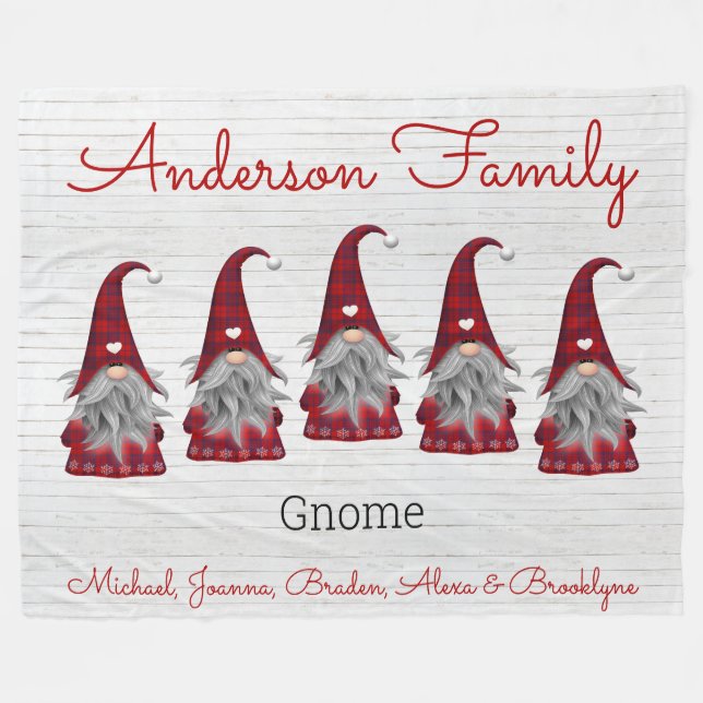 Cute Rustic Plaid Faux Wood Family Gnome Elf Fleece Blanket (Front (Horizontal))