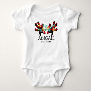 Cute Rustic Plaid Reindeer Antlers Deer Lights Baby Bodysuit