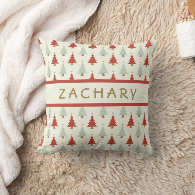 Cute Rustic Red Green Christmas Tree Cushion (Blanket)