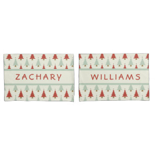 Cute Rustic Red Green Christmas Tree Kids Pillow C Pillowcase