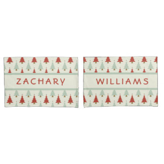 Cute Rustic Red Green Christmas Tree Kids Pillow C Pillowcase