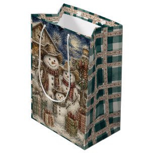 Cute Rustic Snowman Family Country and Western Medium Gift Bag