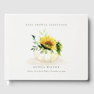 Cute Rustic Sunflower Pumpkin Floral Baby Shower Guest Book
