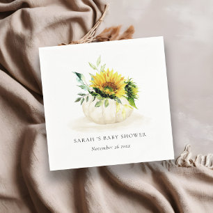 Cute Rustic Sunflower Pumpkin Floral Baby Shower Napkin