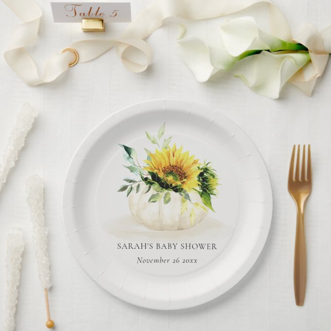 Cute Rustic Sunflower Pumpkin Floral Baby Shower Paper Plate (Wedding)