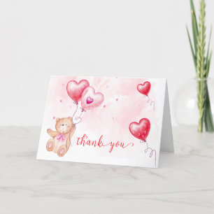 Cute Rustic Teddy Bear Heart Balloon Baby Shower  Thank You Card