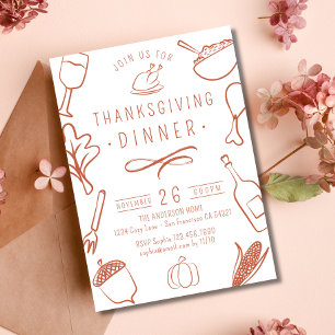 Cute Rustic Thanksgiving Dinner Pumpkin Leaves Invitation