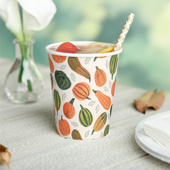 Cute Rustic Thanksgiving pumpkin pattern Paper Cups (Insitu)