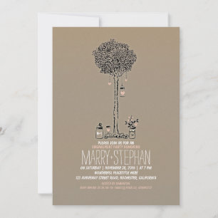 cute rustic tree and mason jars engagement party invitation