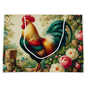 Cute rustic/vintage rooster large gift bag