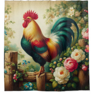 Cute rustic/vintage rooster shower curtain