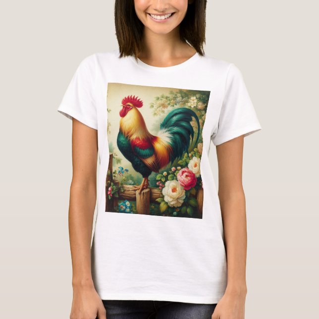 Cute rustic/vintage rooster T-Shirt (Front)