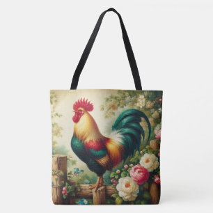 Cute rustic/vintage rooster tote bag