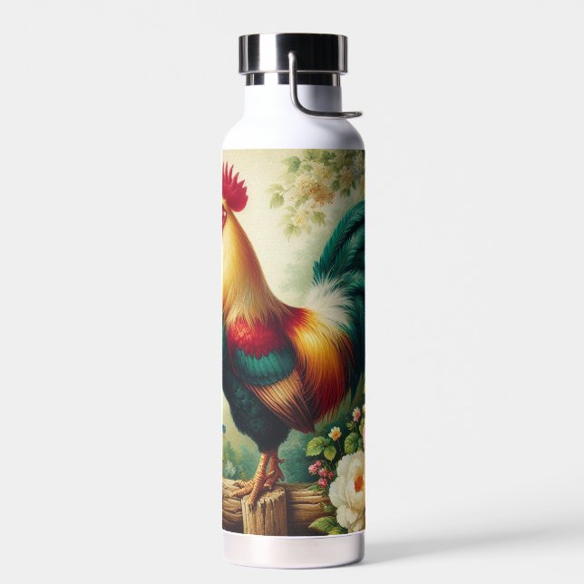 Cute rustic/vintage rooster water bottle (Left)