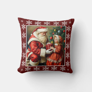 Cute Rustic Vintage Snowflakes Santa Claus Winter Cushion
