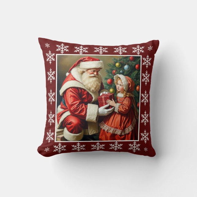 Cute Rustic Vintage Snowflakes Santa Claus Winter  Cushion (Front)