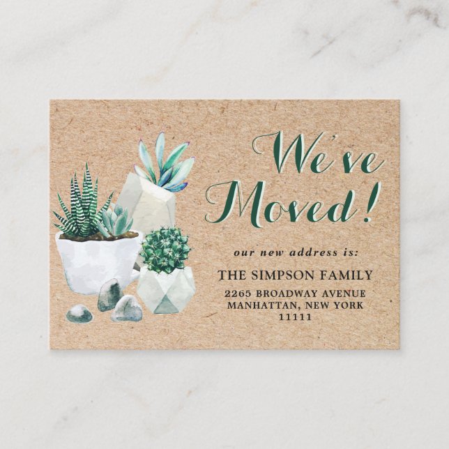Cute Rustic Watercolor Cactus Moving Announcement (Front)