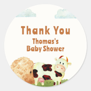 Cute Rustic Watercolor Holy Cow Farm Baby Shower  Classic Round Sticker
