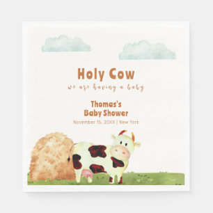 Cute Rustic Watercolor Holy Cow Farm Baby Shower Napkin