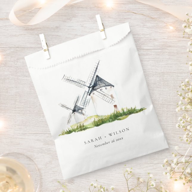 Cute Rustic Watercolor Windmill Farm Theme Wedding Favour Bags (Clipped)