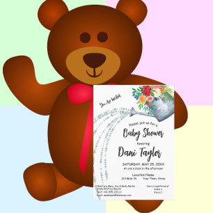 Cute Rustic Watering Can Floral Baby Shower Invitation