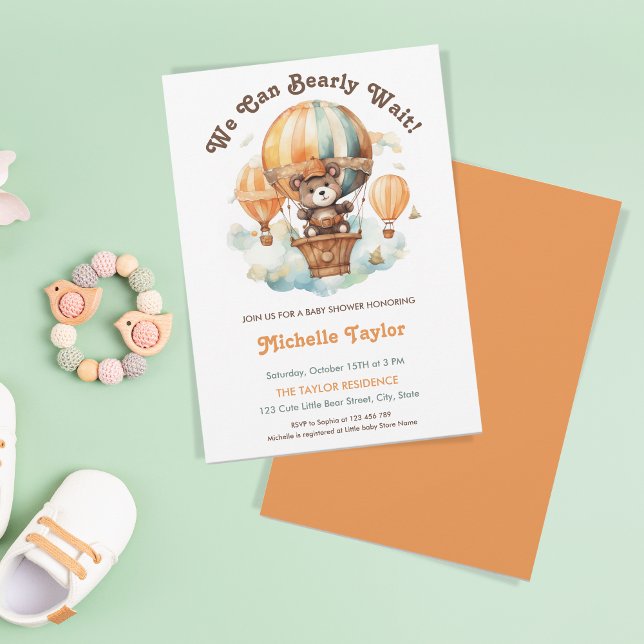 Cute Rustic We Can Bearly Wait Baby Boy Balloons Invitation (Creator Uploaded)