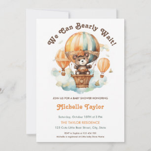 Cute Rustic We Can Bearly Wait Baby Boy Balloons Invitation