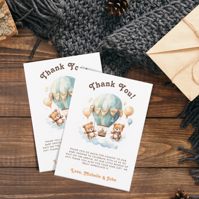 Cute Rustic We Can Bearly Wait Twins Bear Baby Thank You Card (Creator Uploaded)
