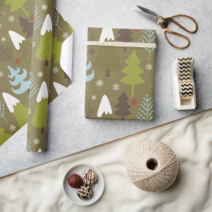 Cute Rustic Winter Trees Christmas Wrapping Paper