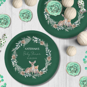 Cute Rustic Winter Woodland Animals Baby Shower Paper Plate