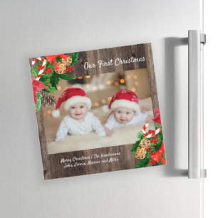 Cute Rustic Wood Baby's First Christmas Photo