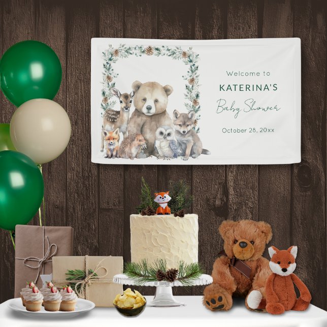 Cute Rustic Woodland Animals Baby Shower Banner (This 3x5 foot banner is perfect for a rustic, woodland baby shower)
