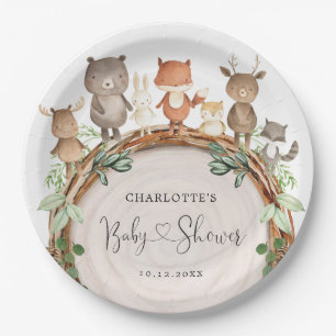 Cute Rustic Woodland Animals Forest Baby Shower Paper Plate