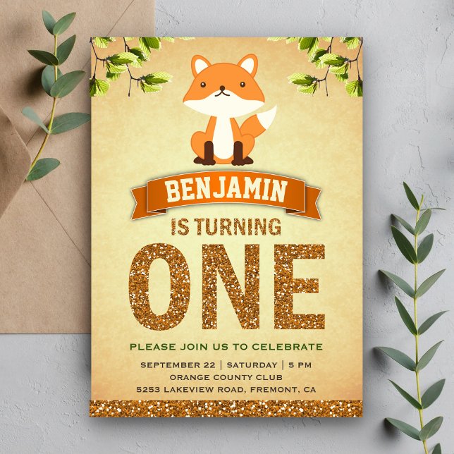 Cute Rustic Woodland Fox First Birthday Invitation (Creator Uploaded)