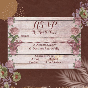 Cute Rustic Woodland Roses Floral Country Wedding  RSVP Card