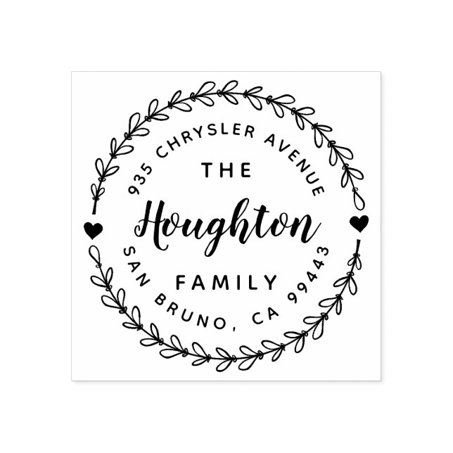 Cute Rustic Wreath & Hand Lettered Script Address Rubber Stamp (Imprint)
