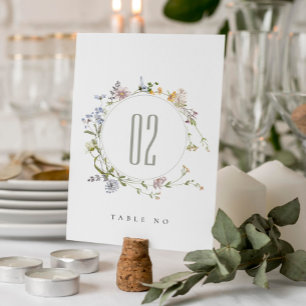 Cute Rustic Yellow Meadow Floral Wreath Wedding Table Number