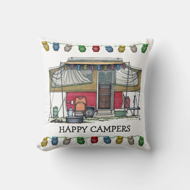 Cute RV Vintage Popup Camper Travel Trailer Cushion (Front)