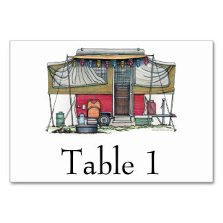Cute RV Vintage Popup Camper Travel Trailer Table Number