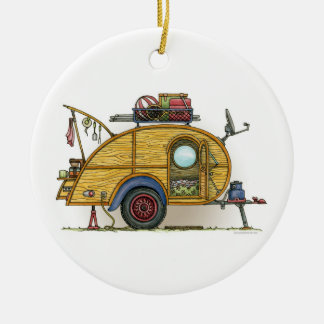 Cute RV Vintage Teardrop Camper Travel Trailer Ceramic Tree Decoration
