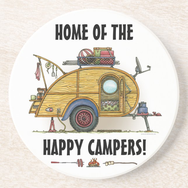 Cute RV Vintage Teardrop  Camper Travel Trailer Coaster (Front)