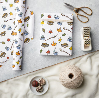 Cute S’mores Campfire Happy Camper Birthday Wrapping Paper