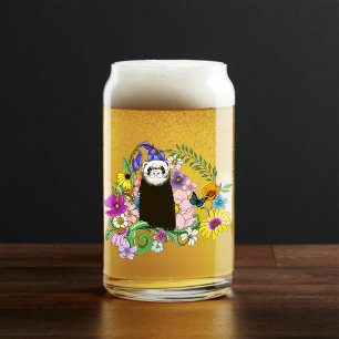 Cute Sable Ferret Wildflowers Green Woodland Can Glass