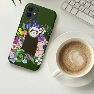 Cute Sable Ferret Wildflowers Green Woodland Case-Mate iPhone Case