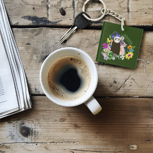 Cute Sable Ferret Wildflowers Green Woodland Key Ring