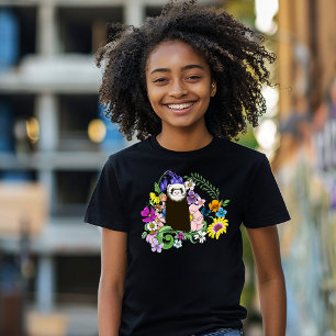 Cute Sable Ferret Wildflowers Green Woodland T-Shirt