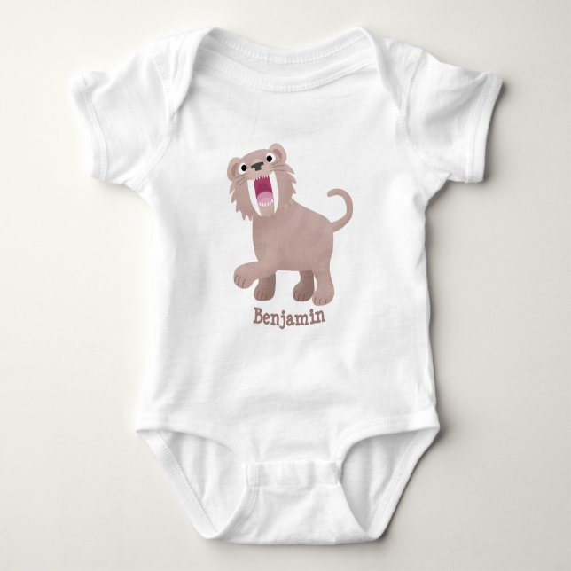 Cute Sabre Toothed Tiger Smilodon cartoon Baby Bodysuit (Front)