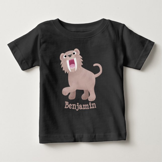 Cute Sabre Toothed Tiger Smilodon cartoon Baby T-Shirt (Front)