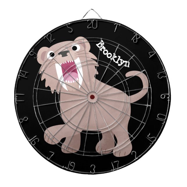 Cute Sabre Toothed Tiger Smilodon cartoon Dartboard (Front)